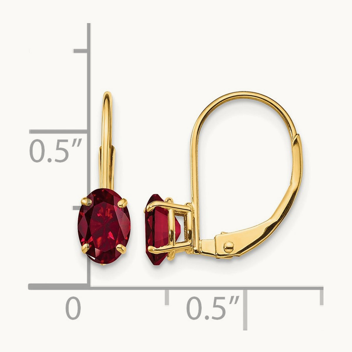 6x4mm Oval Created Ruby Leverback Earrings, 14K