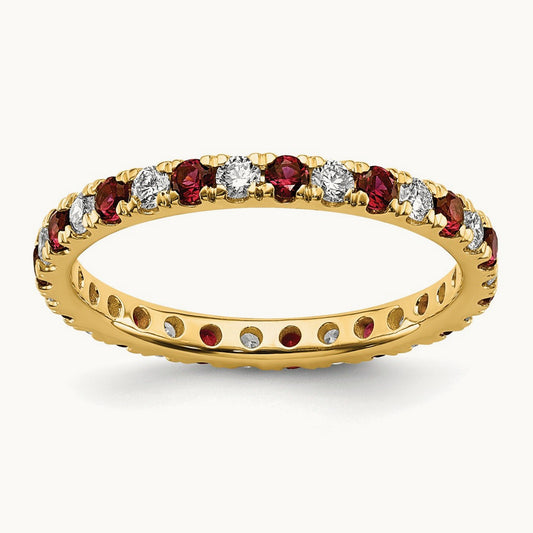 Created Ruby Eternity Band, 0.25-0.50 ct tw Lab-Grown Diamond — 14K Yellow Gold