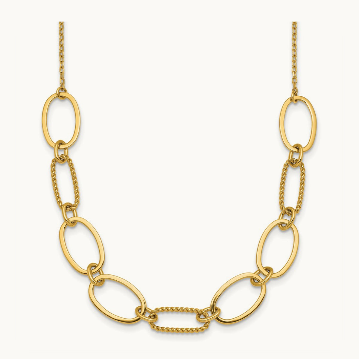 Polished And Twisted Oval Link W/2in Ext Necklace, 9.5mm, 14K