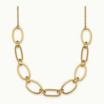 Polished And Twisted Oval Link W/2in Ext Necklace, 9.5mm, 14K