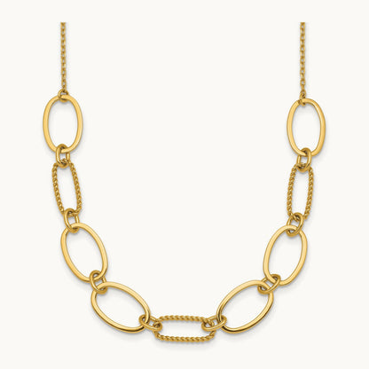 Polished And Twisted Oval Link W/2in Ext Necklace, 9.5mm, 14K