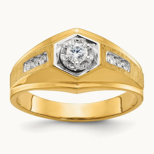 IBGoodman Men's Polished and Satin Diamond Complete Ring, 14K