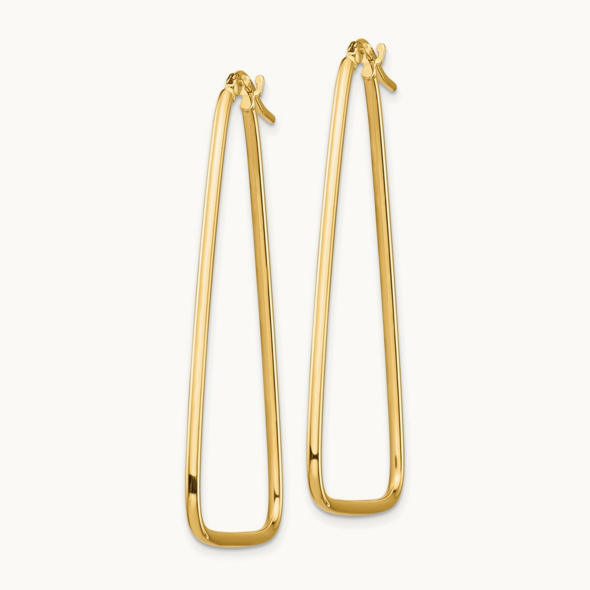 Polished Large Triangle Dangle Hoop Earrings, 1.5mm, 14K