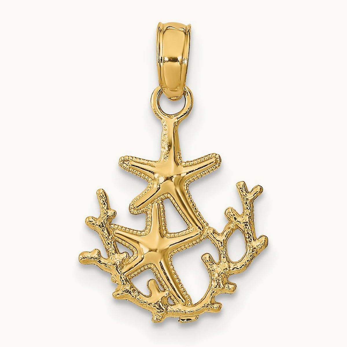 Textured Mini Double Starfish and Coral Charm, 14K