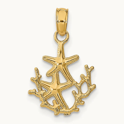 Textured Mini Double Starfish and Coral Charm, 14K