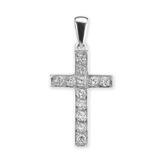 Klassischer Kreuzanhänger mit Diamanten in 14-karätigem Gelbgold