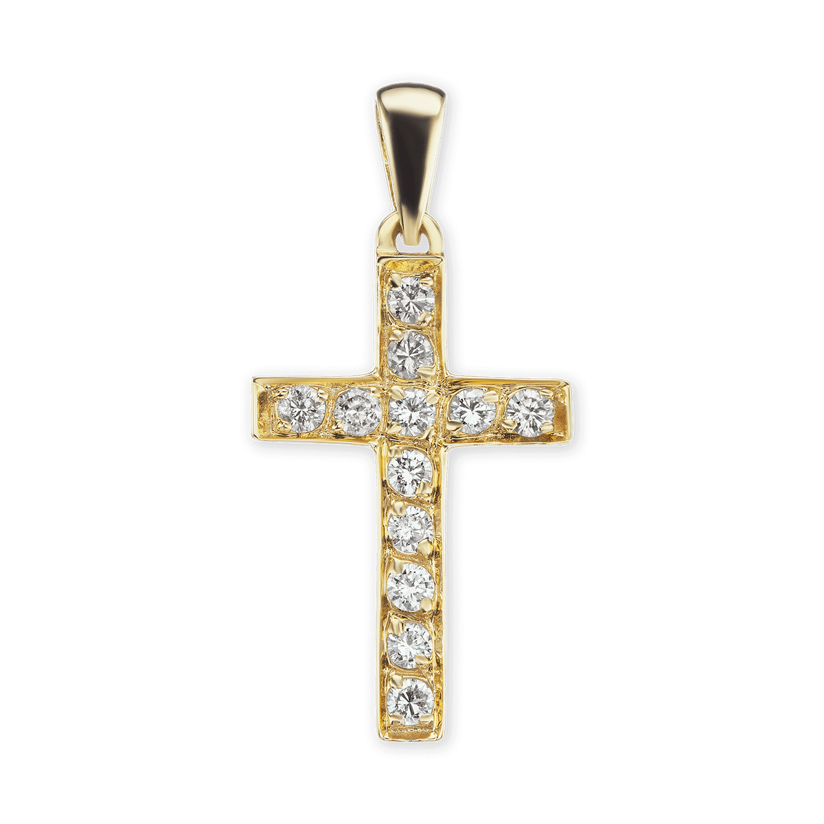 Klassischer Kreuzanhänger mit Diamanten in 14-karätigem Gelbgold