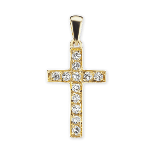 Klassischer Kreuzanhänger mit Diamanten in 14-karätigem Gelbgold