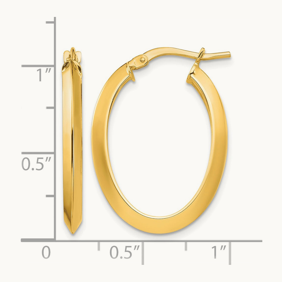 Polished Knife Edge Oval Hoop Earrings — 14K Yellow Gold