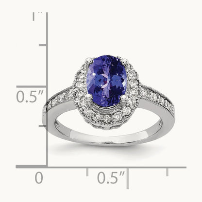 8x6mm Oval Tanzanite AA Diamond ring, 14K White Gold