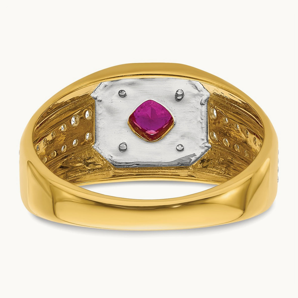 Created Ruby Men's Ring, 0.50 ct tw Lab-Grown Diamond