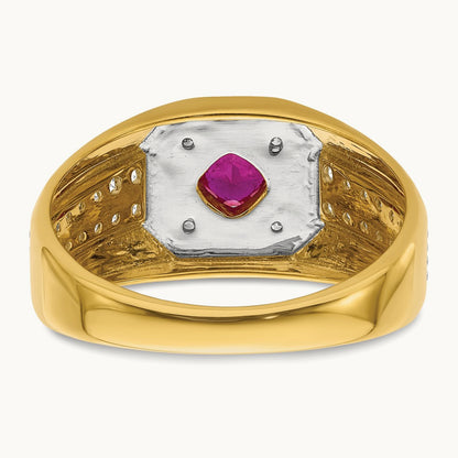 Created Ruby Men's Ring, 0.50 ct tw Lab-Grown Diamond