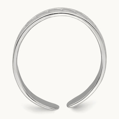 Adjustable Leaf Engraved Design Toe Ring — 14K White Gold