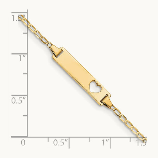 Cut-out Heart Flat Curb Link ID Bracelet, 14K