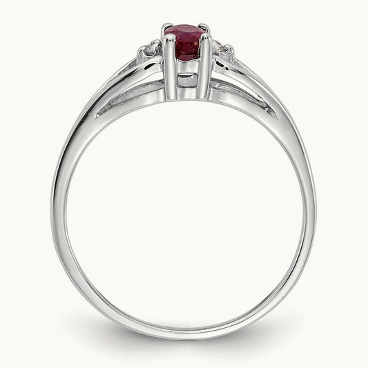 5x3mm Oval Ruby & AA Diamond Ring, 14K White Gold