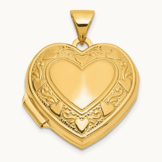 Polished Heart Border Love you Reversible Heart Locket — 14K Yellow Gold
