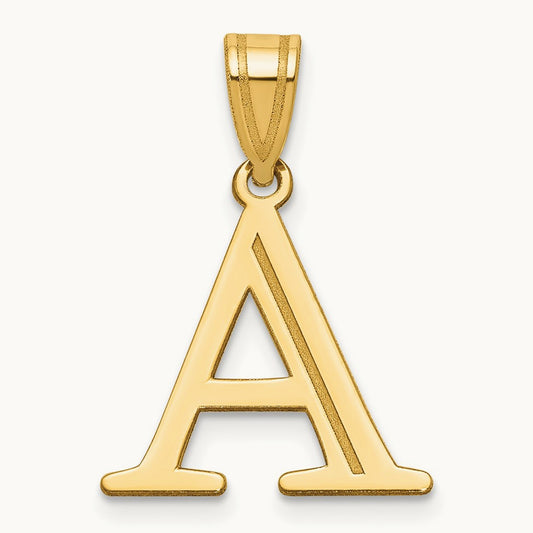 Polished Etched Letter A Initial Pendant, 14K