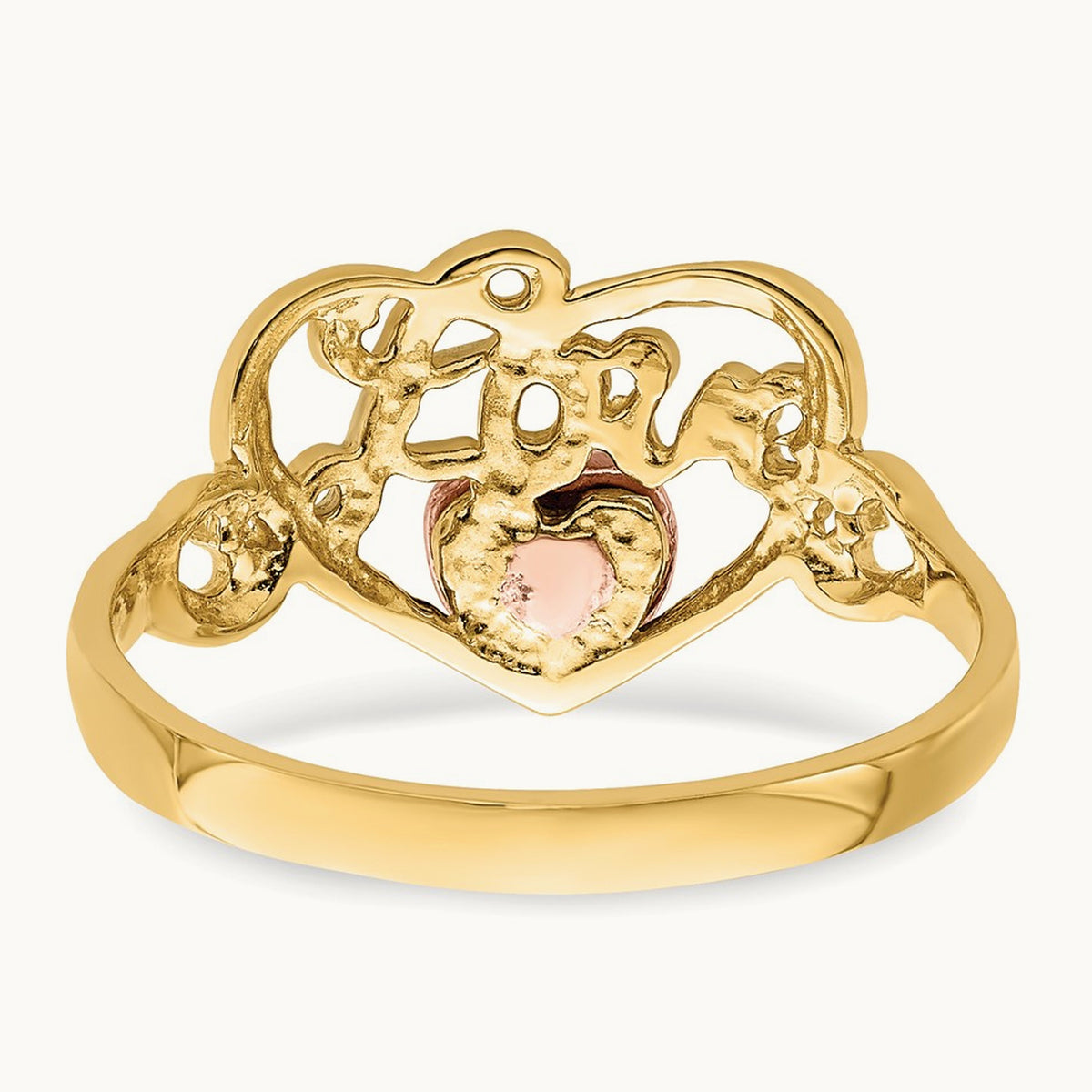 w/Rhodium Love Heart Ring, 14K Yellow with Rose Gold
