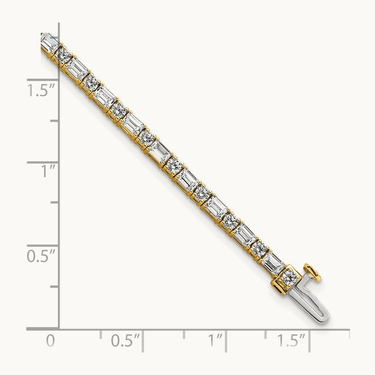 Emerald/Round Tennis Bracelet, 4.75-5.00 ct tw Lab-Grown Diamond — 14K Yellow Gold