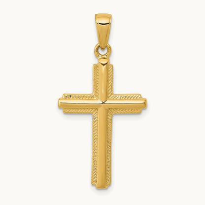 Cross with Striped Border Pendant, 14K