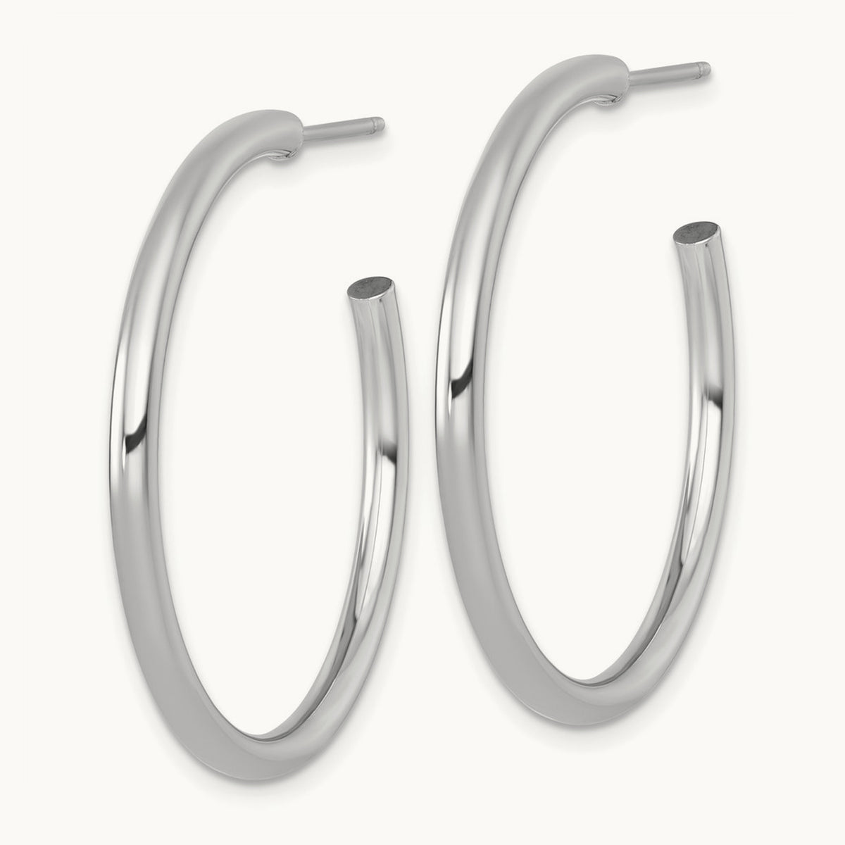 2.5 x Polished Post Hoop Earrings — 14K White Gold