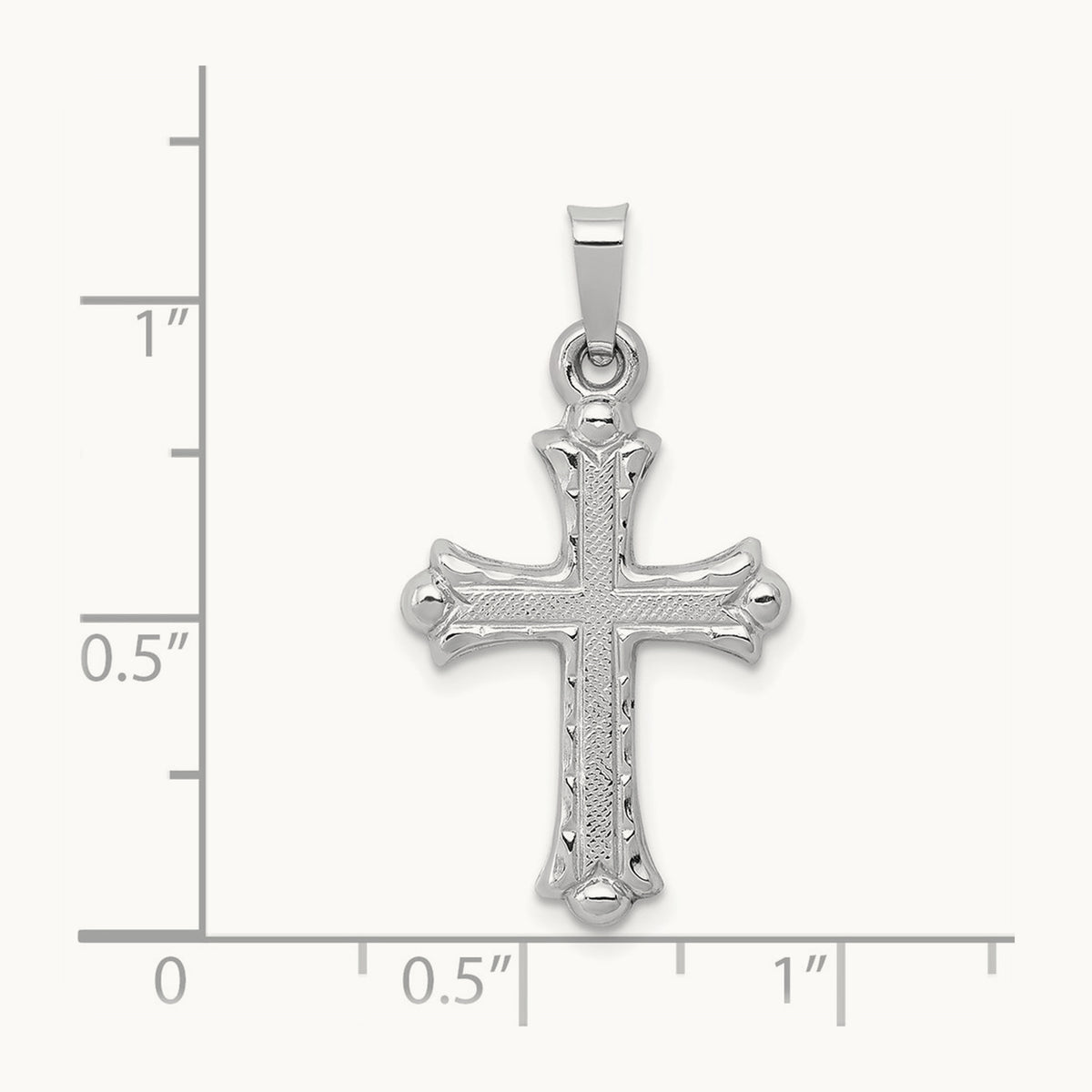Textured and Polished Fleur de lis Cross Pendant — 14K White Gold