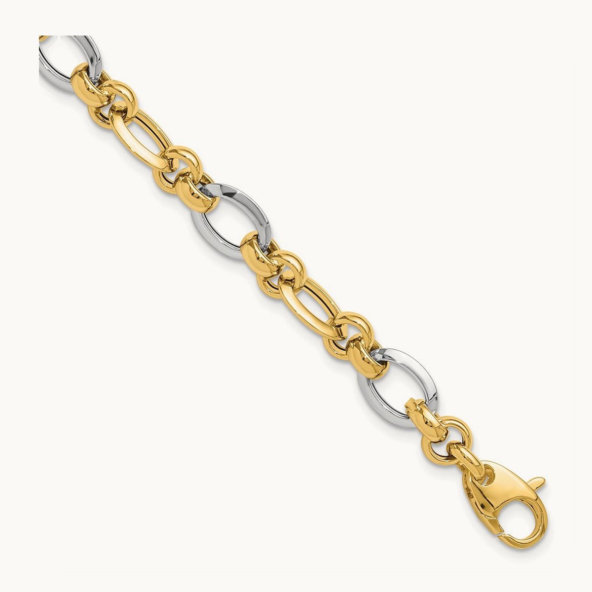 Polished Fancy Link Bracelet, 14K Two-tone