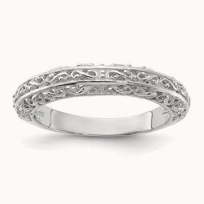 Filigree Wedding Band, 3mm, 14K White Gold
