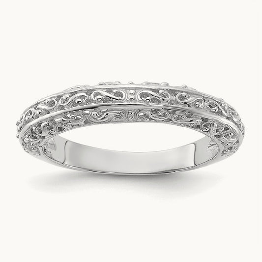 Filigree Wedding Band, 3mm, 14K White Gold