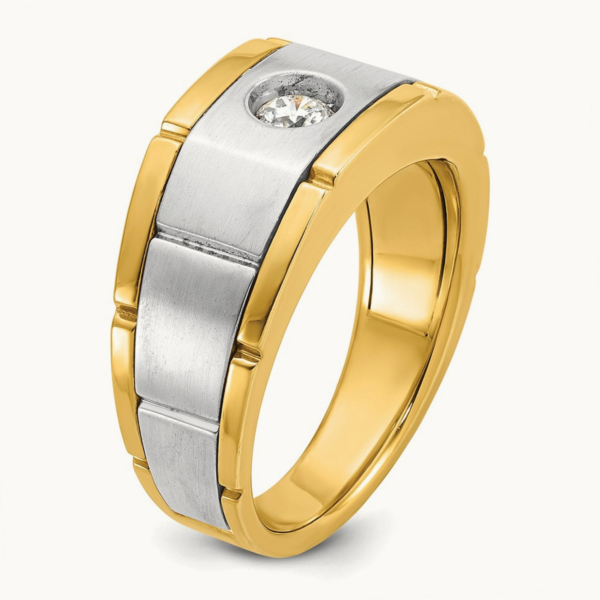 IBGoodman Men's Polished and Satin Diamond Complete Ring, 14K Two-tone