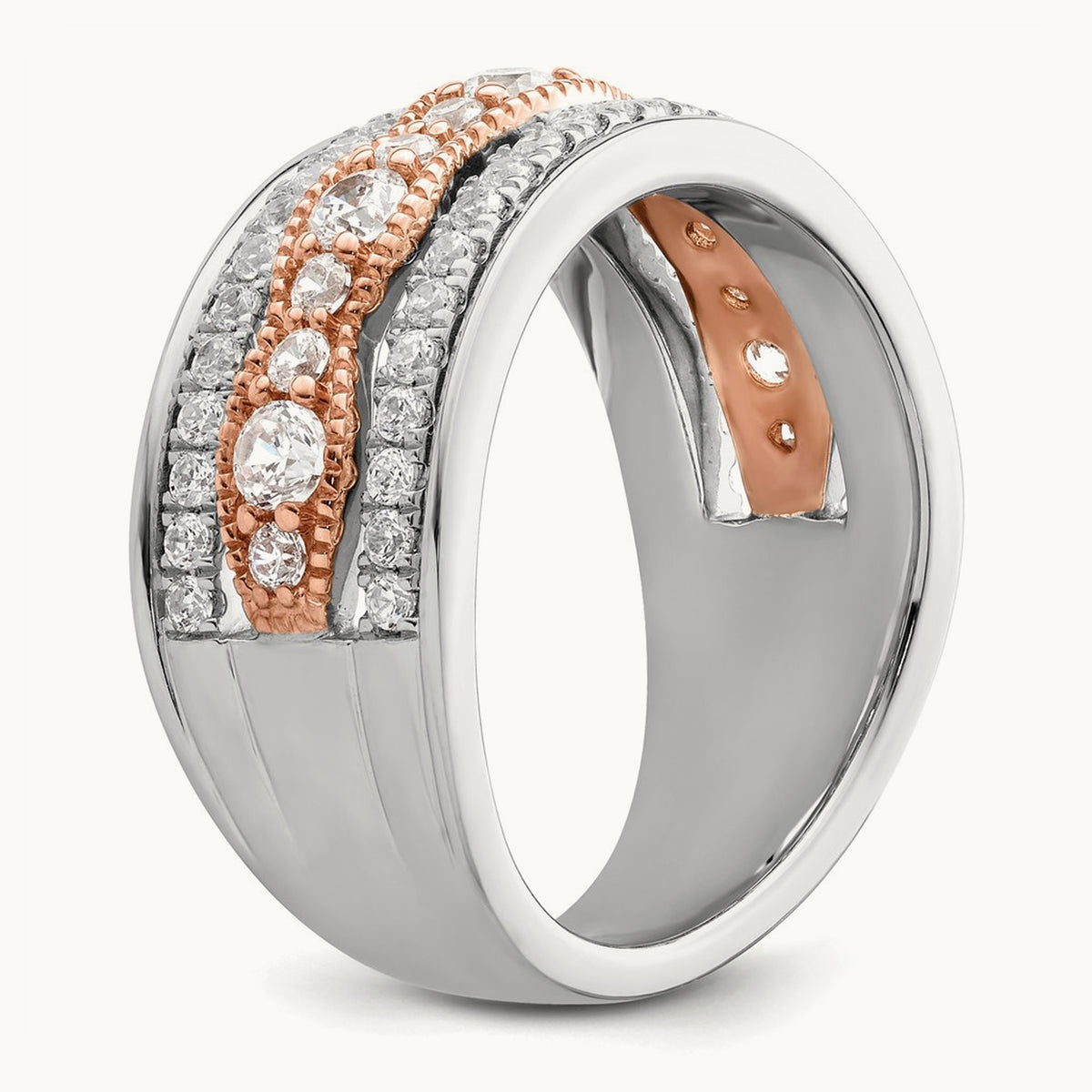 Complete Diamond Wedding Band, 14K White with Rose Gold