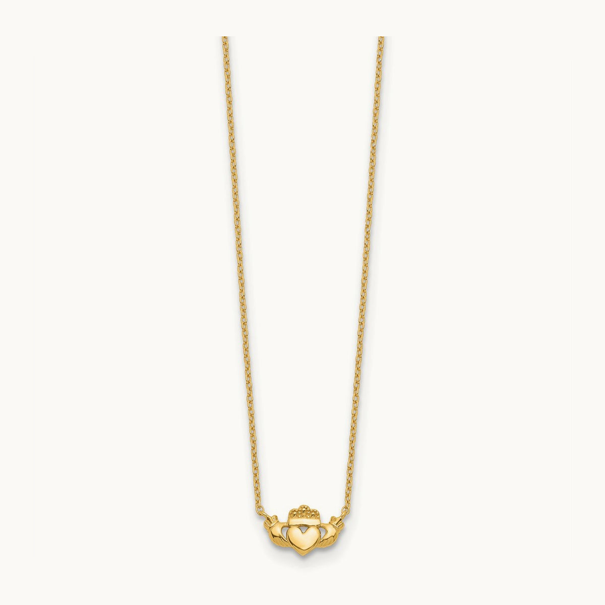 Polished Claddagh 17 inch Necklace, 14K