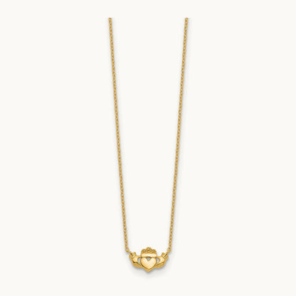 Polished Claddagh 17 inch Necklace, 14K