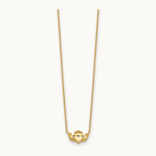 Polished Claddagh 17 inch Necklace, 14K