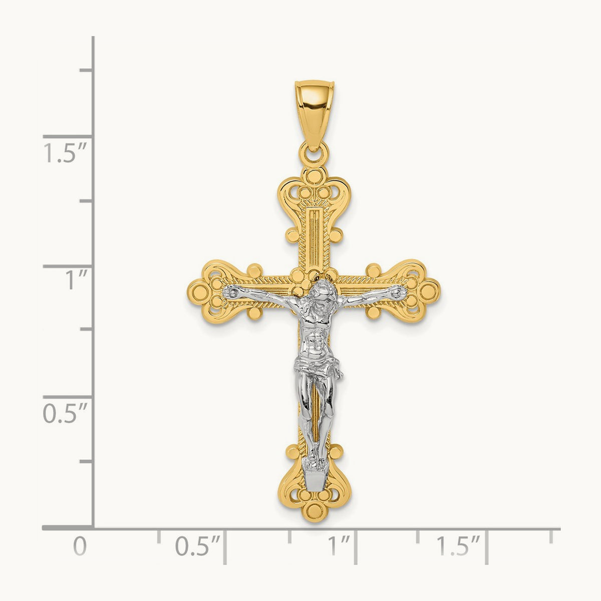 Engraved Crucifix Charm — 14K Two-Tone Gold, 44.9mm