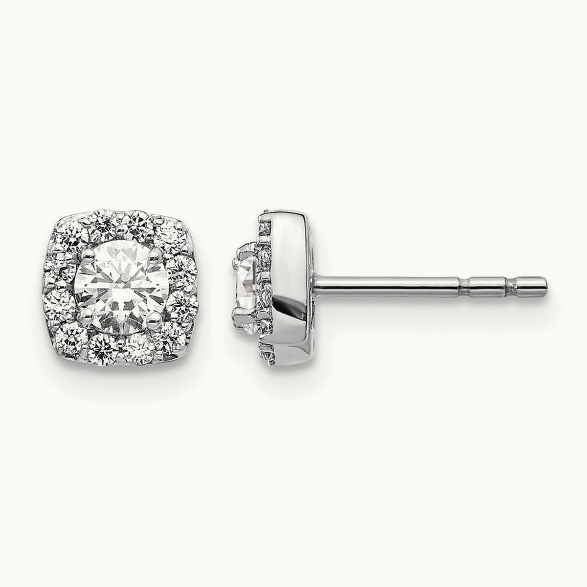 Square Cluster Diamond Earrings, 14K White Gold