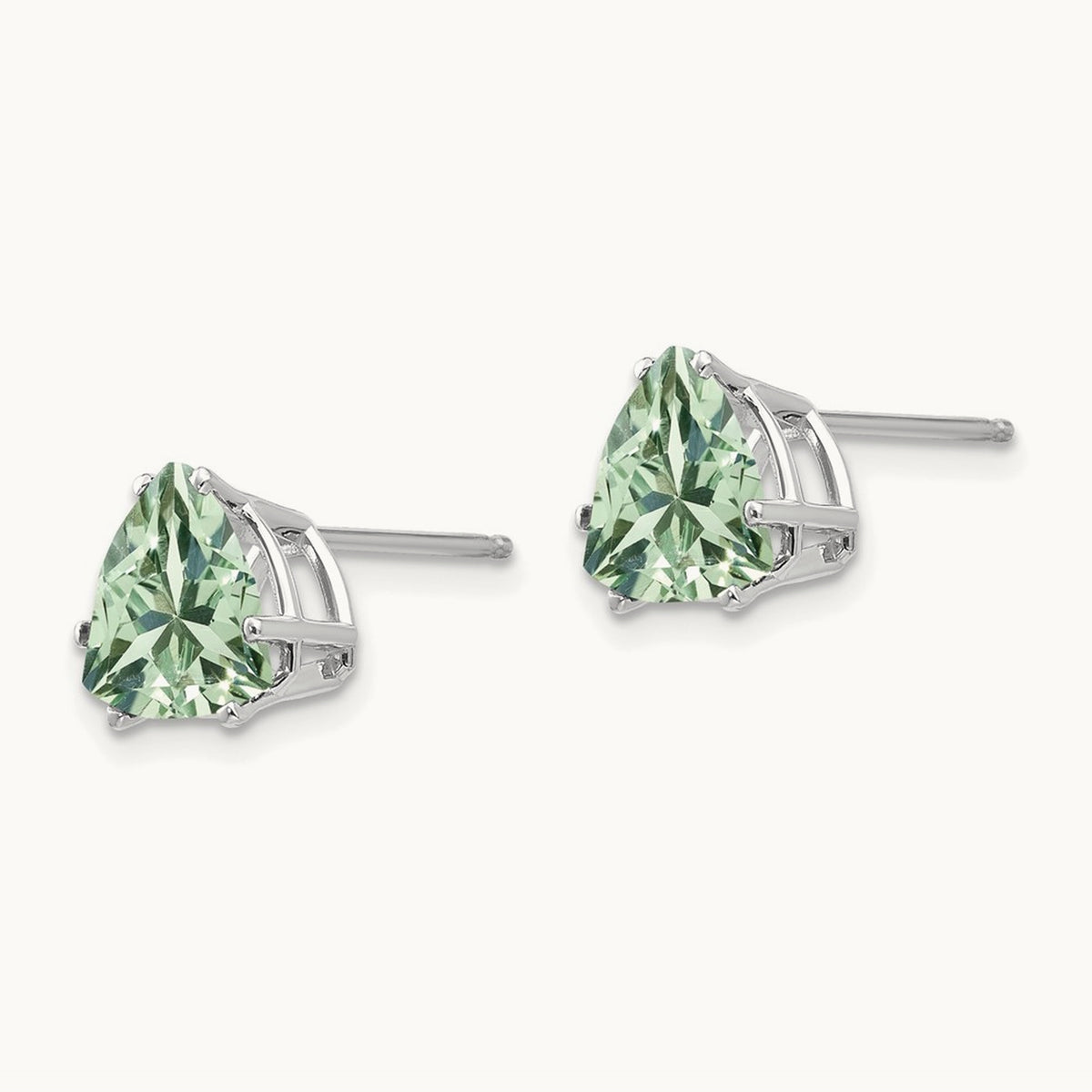 Trillion Green Quartz Earrings, 8mm, 14K White Gold