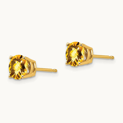 Citrine Checker Earrings, 6mm, 14K