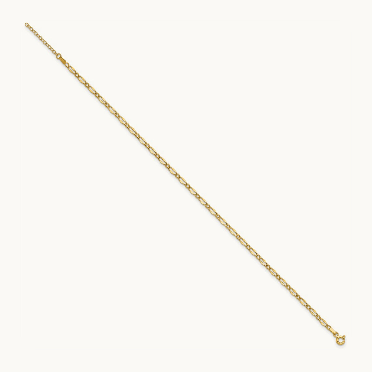 Polished Fancy Link 9in Plus 1in extension Anklet, 14K