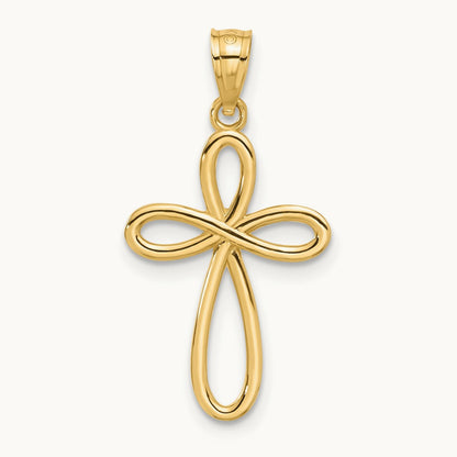 Ribbon Cross Pendant, 14K Yellow Gold
