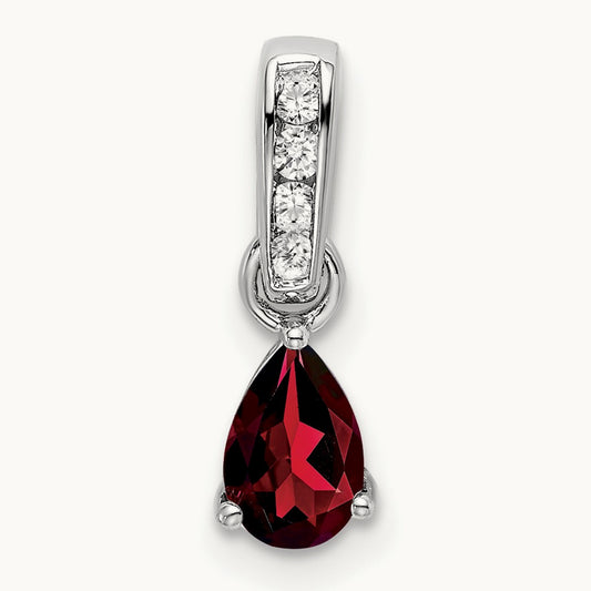 Pear Garnet and Diamond Pendant — 14K White Gold