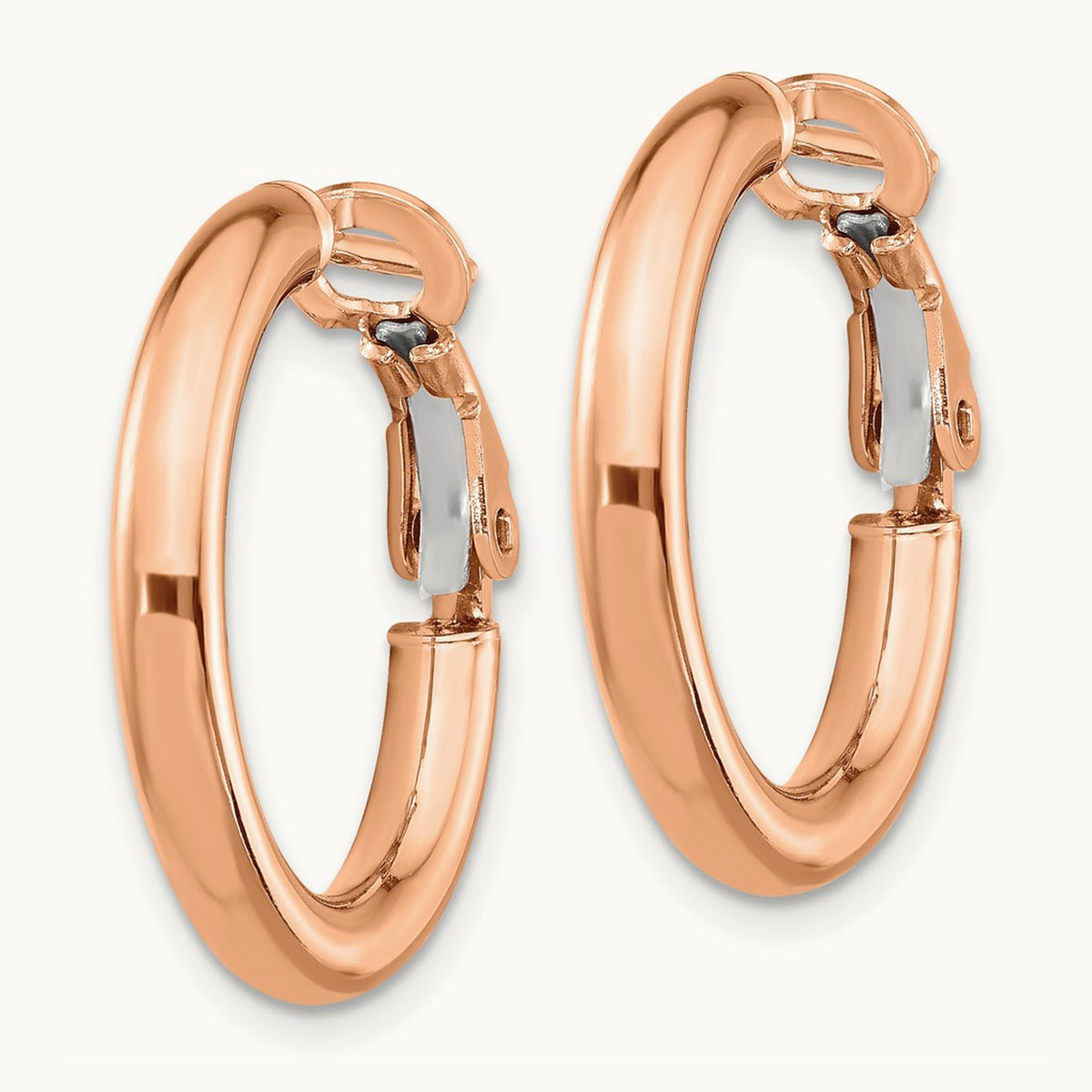 Polished Round Omega Back Hoop Earrings — 14K Rose Gold, 3x22mm