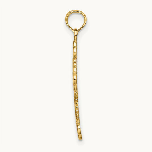 Textured and Cut-Out W/ Rope Frame Block Cross Charm, 14K