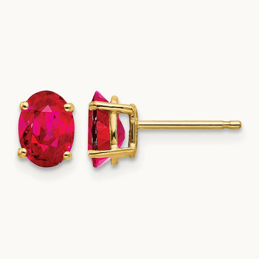 Ruby Post Earrings — 14K Yellow Gold