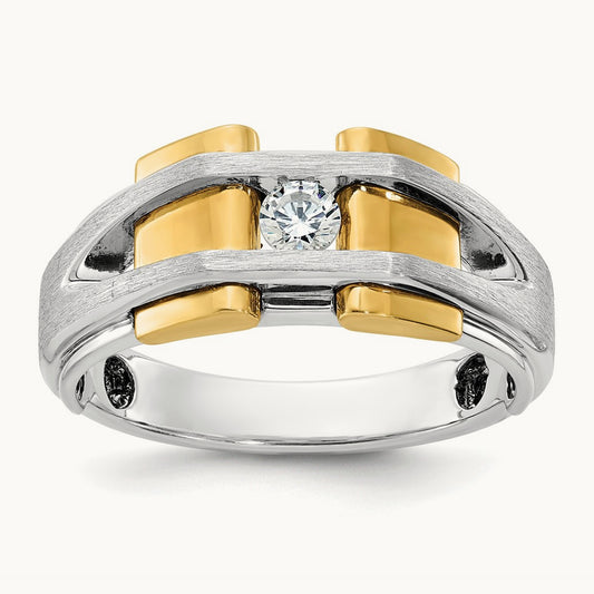 IBGoodman Men's Polished and Satin Diamond Complete Ring, 14K Two-tone