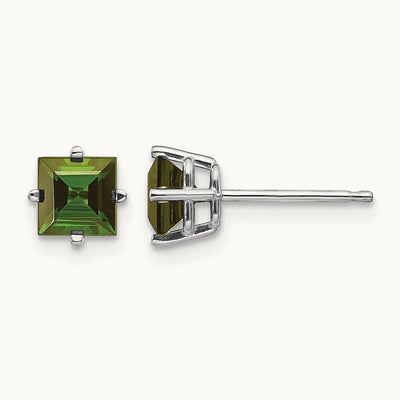 Green Tourmaline Earrings, 14K White Gold