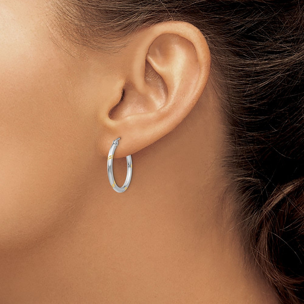 Diamond-cut Hoop Earrings with Yellow Rhodium — 19mm