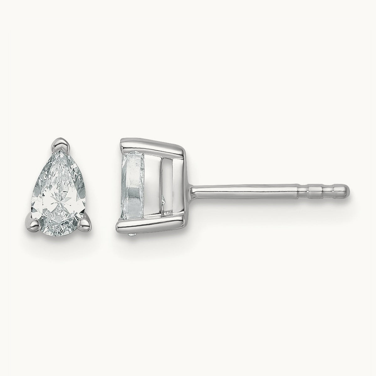 Pear 3 Prong Stud Earrings, 0.50-6.00 ct tw Lab-Grown Diamond — 1/2 ct, 14K White Gold