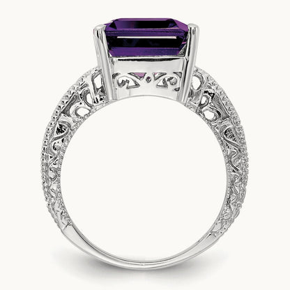 Emerald Cut Amethyst AA Diamond ring — photo set
