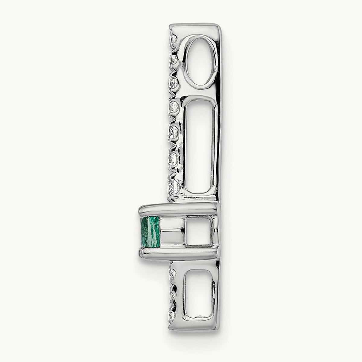 Diamond and Emerald Fancy Chain Slide, 14K White Gold